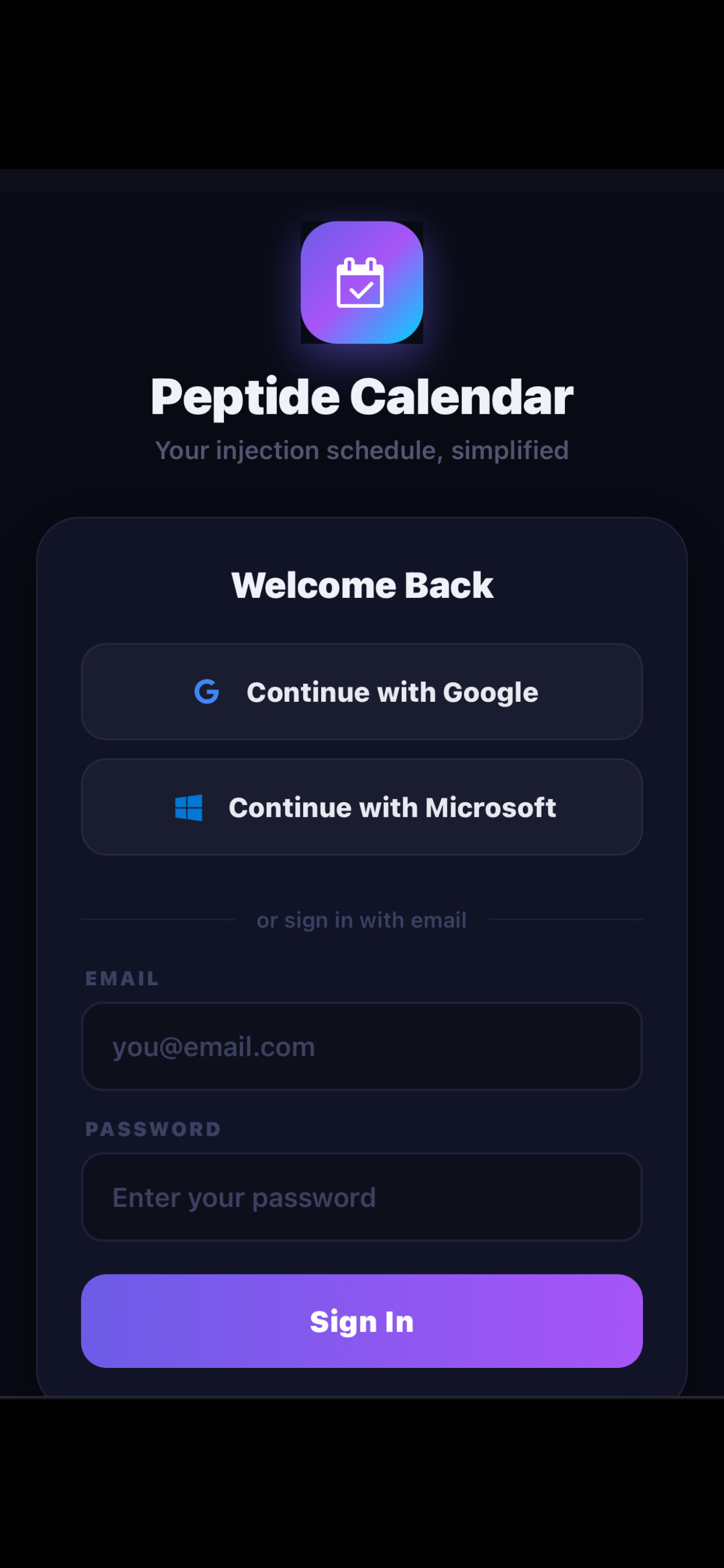 Peptide Calendar Login