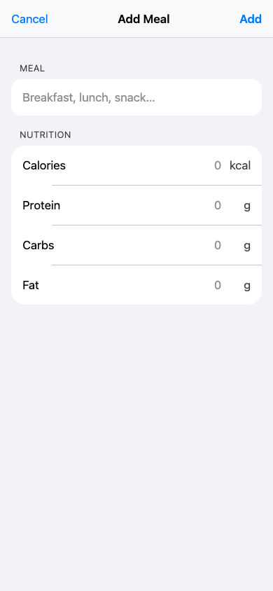 Meal and nutrition logging in Peptide Calendar
